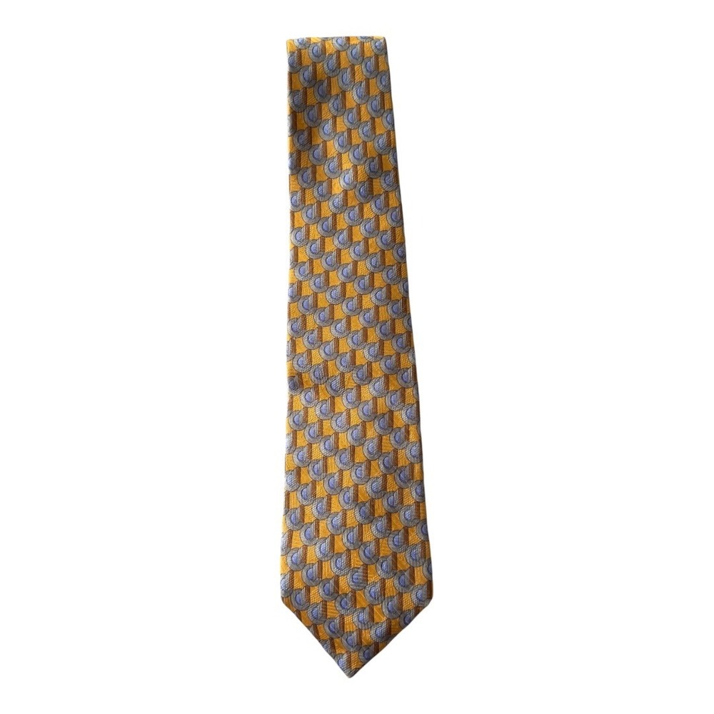 Robert Talbott Necktie Geometric Pattern Silk Tie Best of Class Mens Yellow Gray